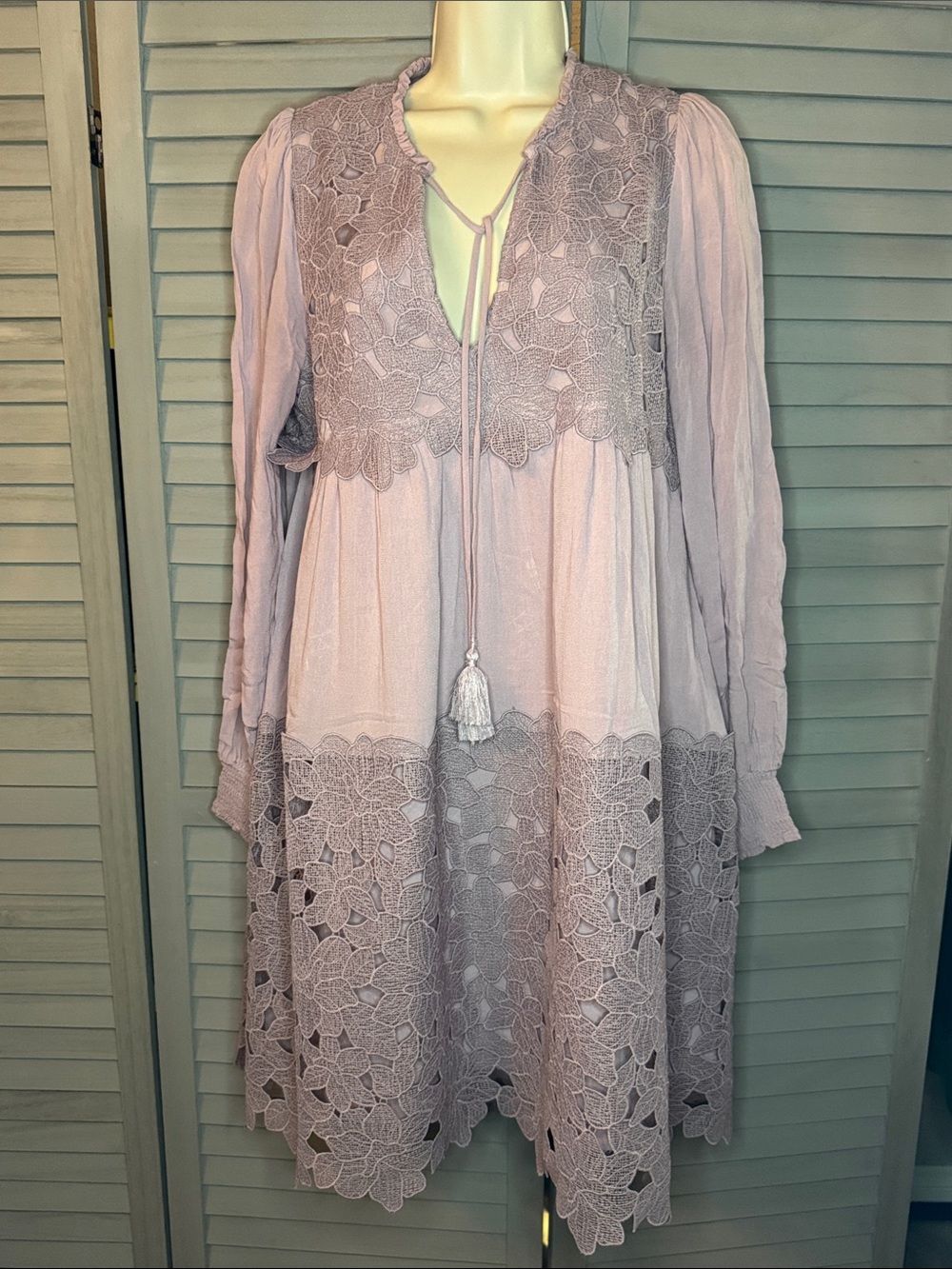 Anthropologie Lace Panel Boho Tunic Dress in Dusty Rose STUNNING! Sz S
